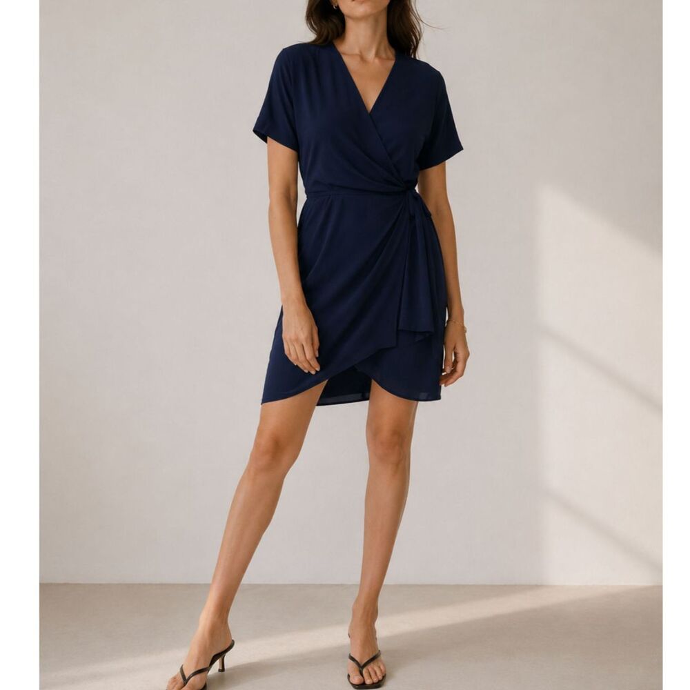 Babaton Aritzia Wallace Chiffon Black Wrap Dress Small Feminine Minimalist